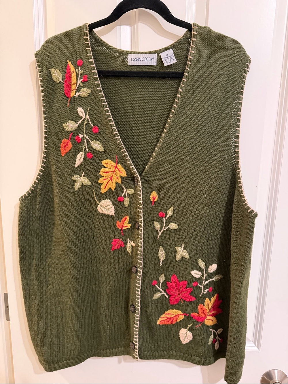 Cabin creek embroidered fall leaf dark green vest size 2X